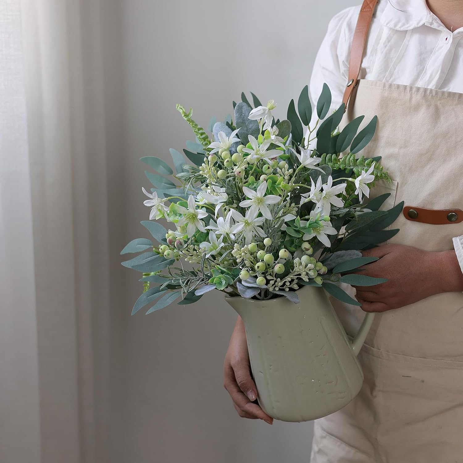 8 Kinds of Faux Plants and Fake Flowers for DIY Bridal Bouquets / Sage Green & White / Set of 70