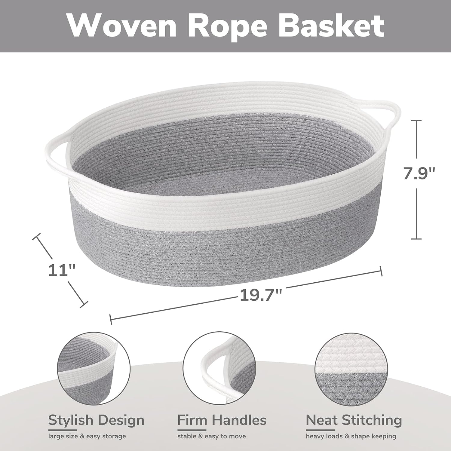 Large Dog Toy Basket / Gray / 19.7 x 11 x 7.9