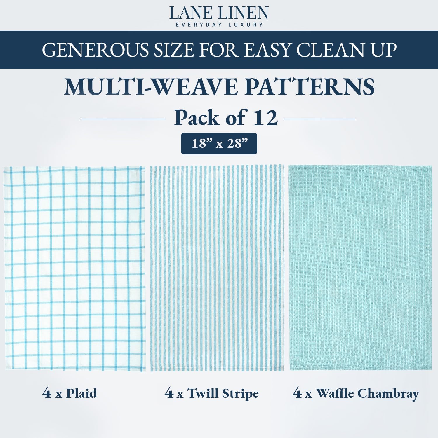 LANE LINEN Kitchen Towels & Dishcloths Set of 12-100% Cotton, Quick-Drying 18” x 28” Absorbent Dish & Tea Towels, Soft