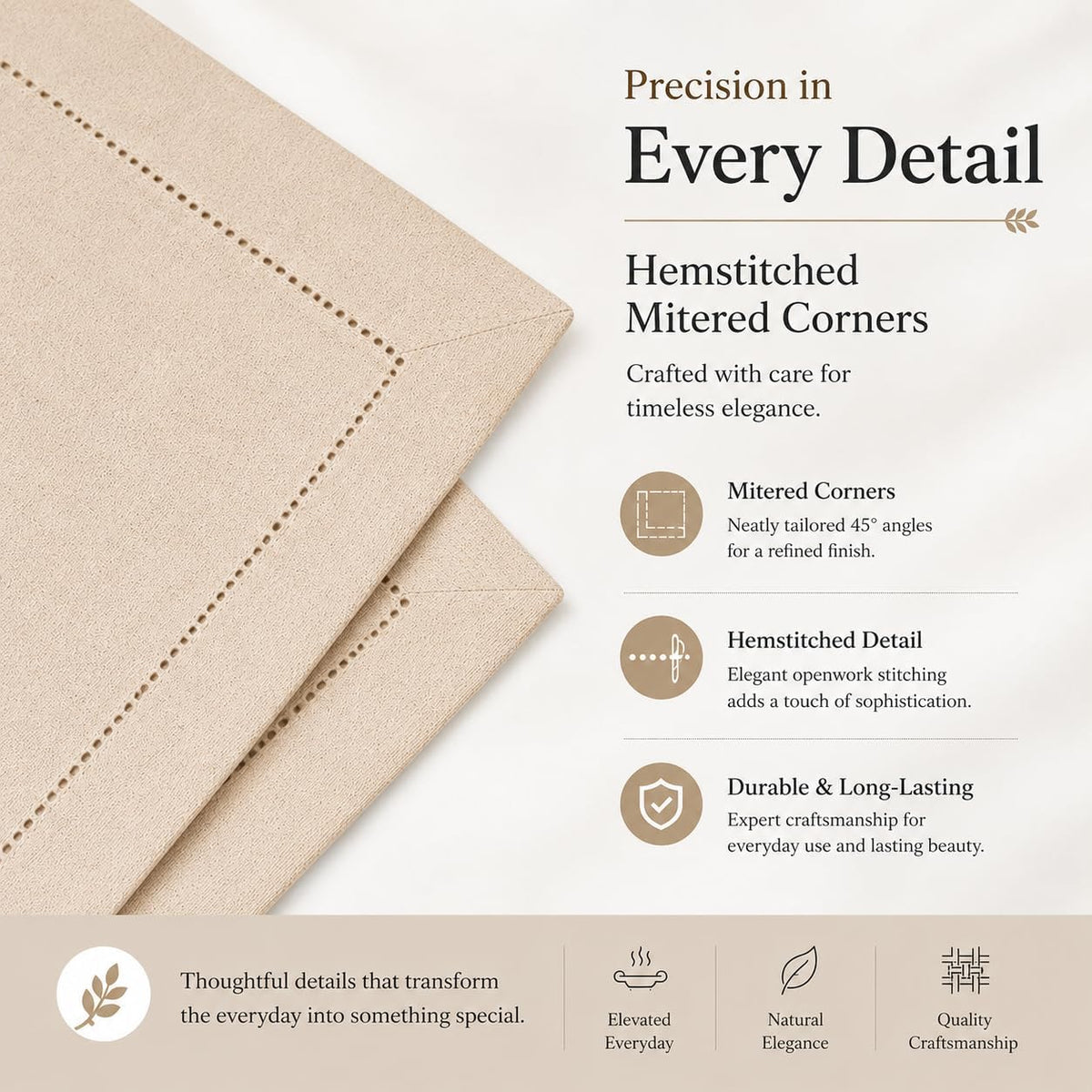 Alpha Living Home Linen Cloth Napkins, Natural, 18x18 in, 12-Pack | Flax cotton blend, hemstitched edges, mitered