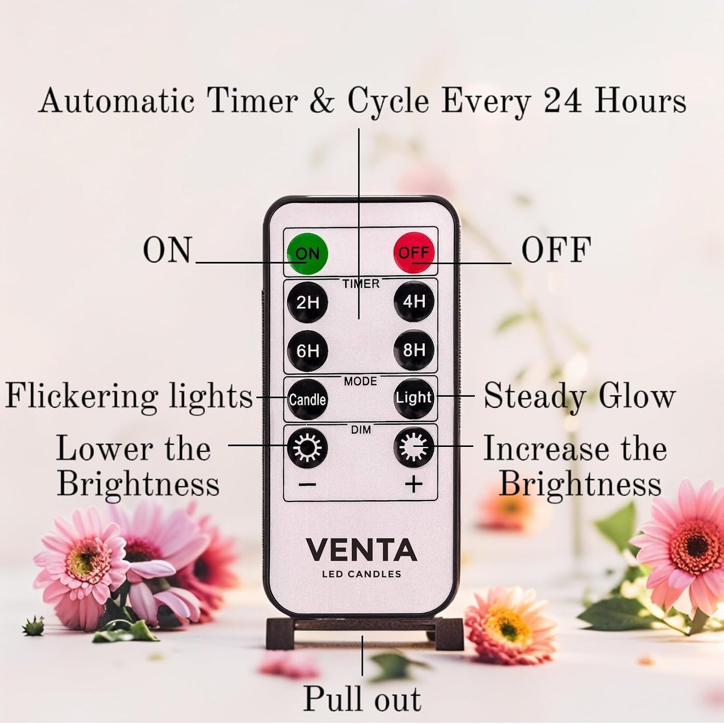 VENTA Set of 6 Flameless Taper Candles with Remote | 14-Inch Ivory LED Candlesticks with Timer | Realistic Flickering