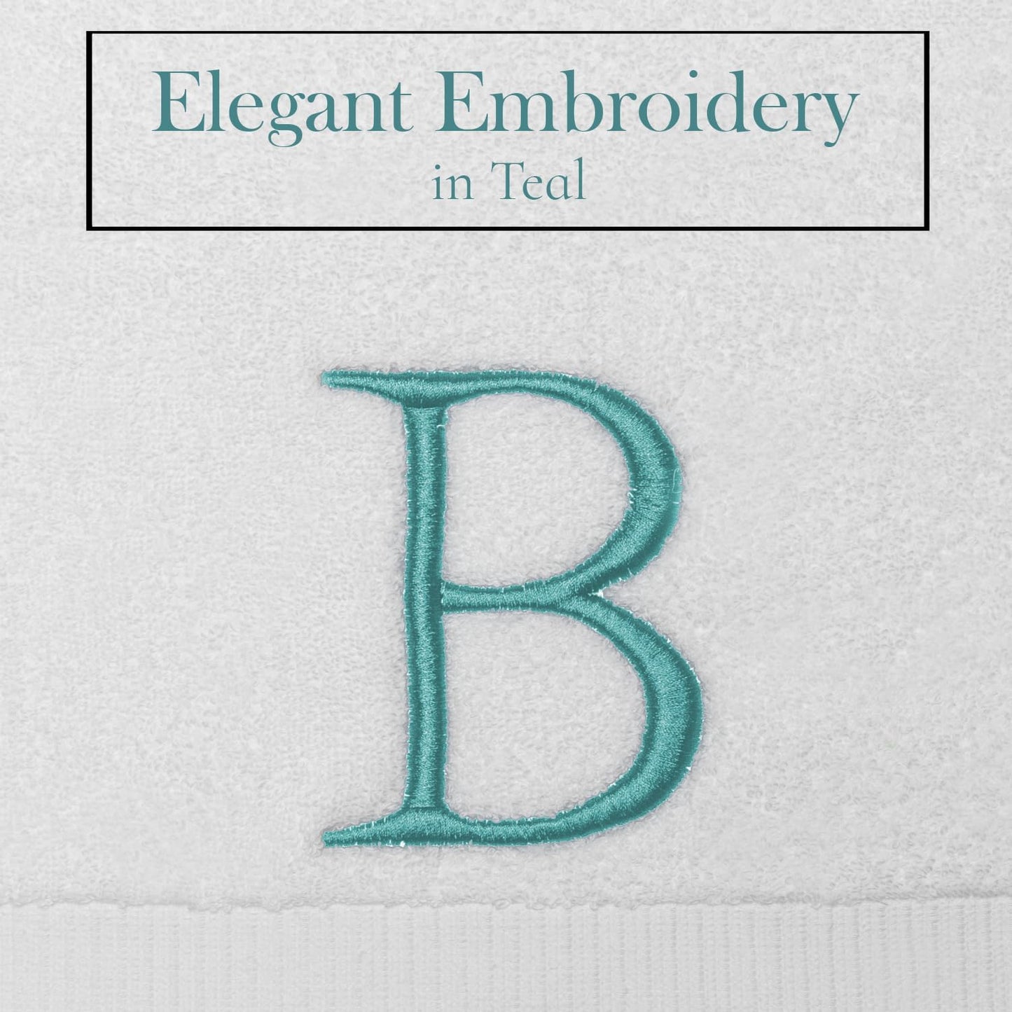White with Teal Monogrammed Hand Towels for Bathroom - Set of 2 Letter B | Luxury Hotel Quality Initial Towels For