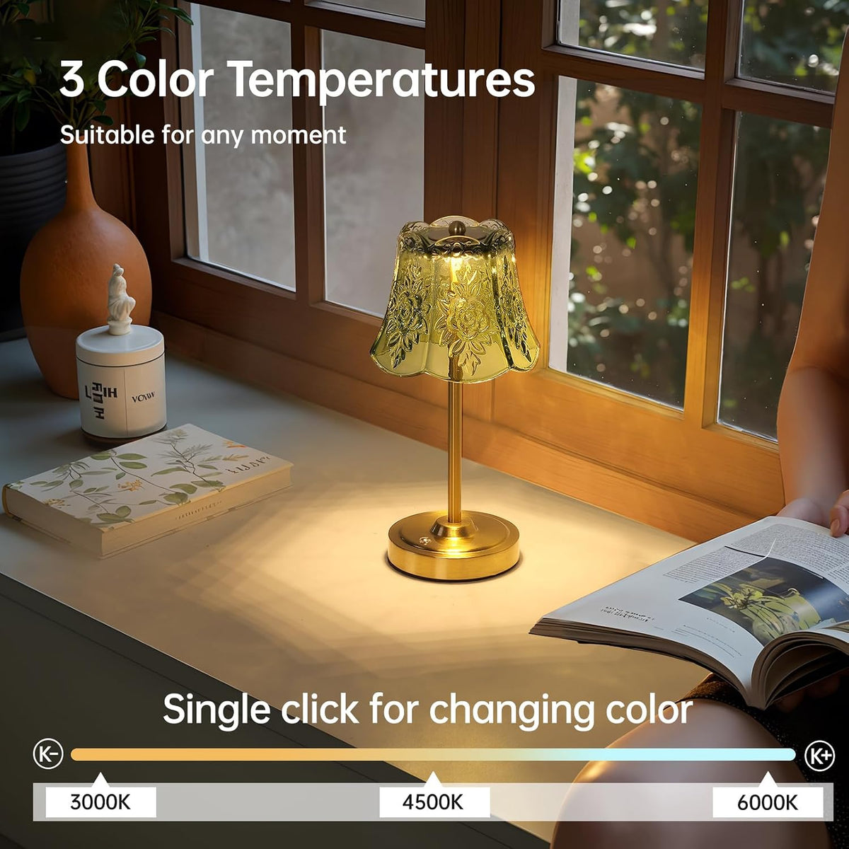 Shenmoyl Set of 2 Cordless Touch Table Lamp with 5200mAh Battery - 3 Adjustable Color Temperatures & Dimmable