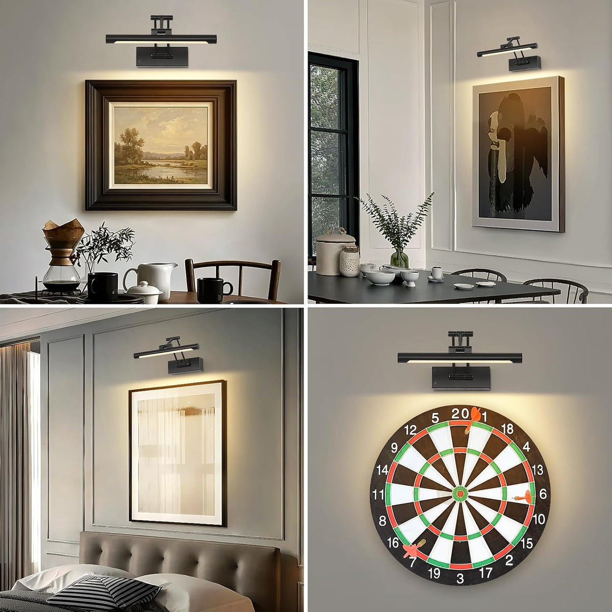 Battery Operated Picture Lights for Wall, Wireless Gallery Lights Black | Dimmable Picture Lighting with Remote and