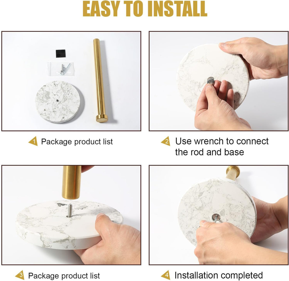 Paper Towel Holder Countertop, Marble and Brass Standing Paper Roll Holder, Heavy Stone Paper Towel Holder with 6"