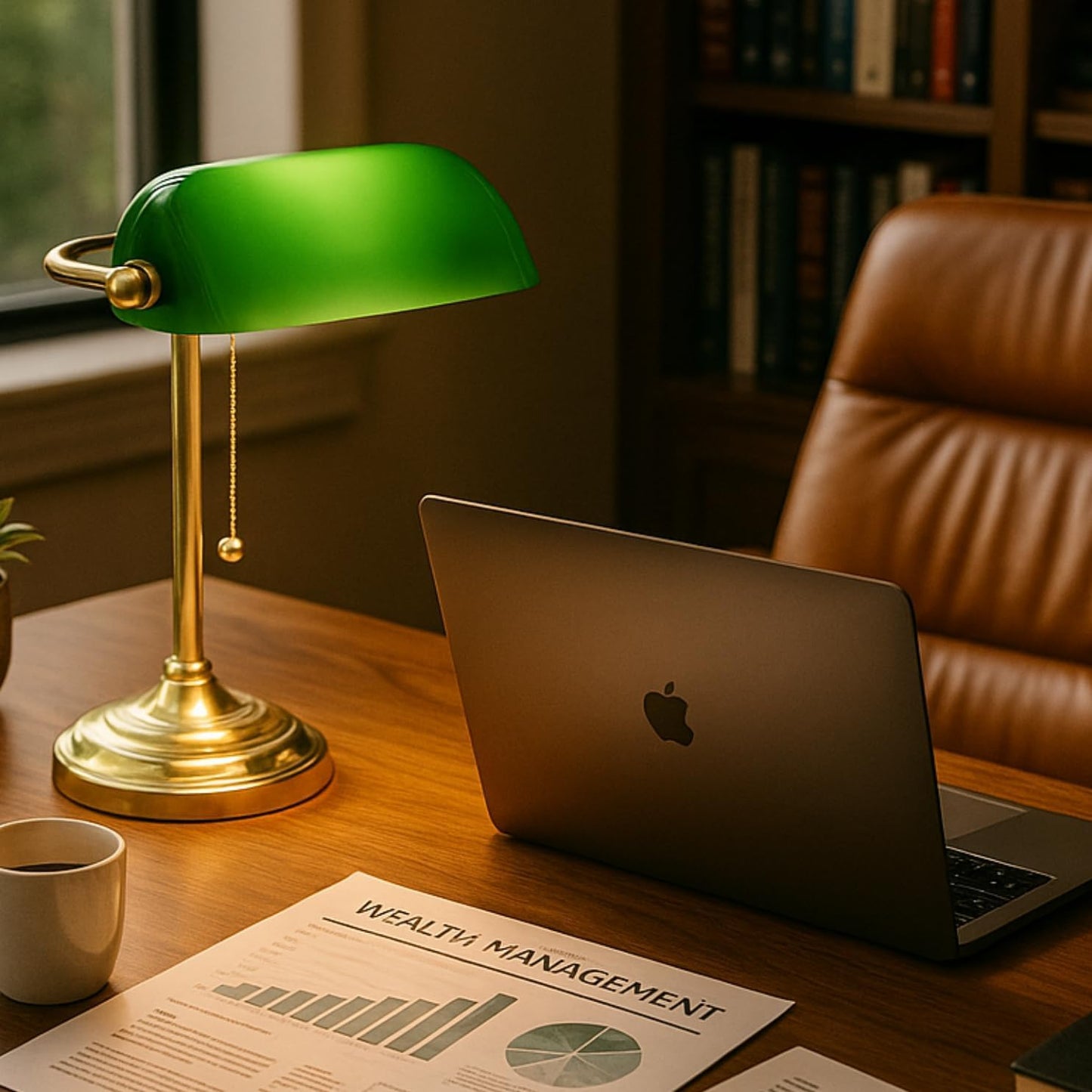 LIGHTACCENTS Traditional Banker’s Desk Lamp with Green Glass Shade and Brass Base – Classic Desk Lamp with Pull Chain