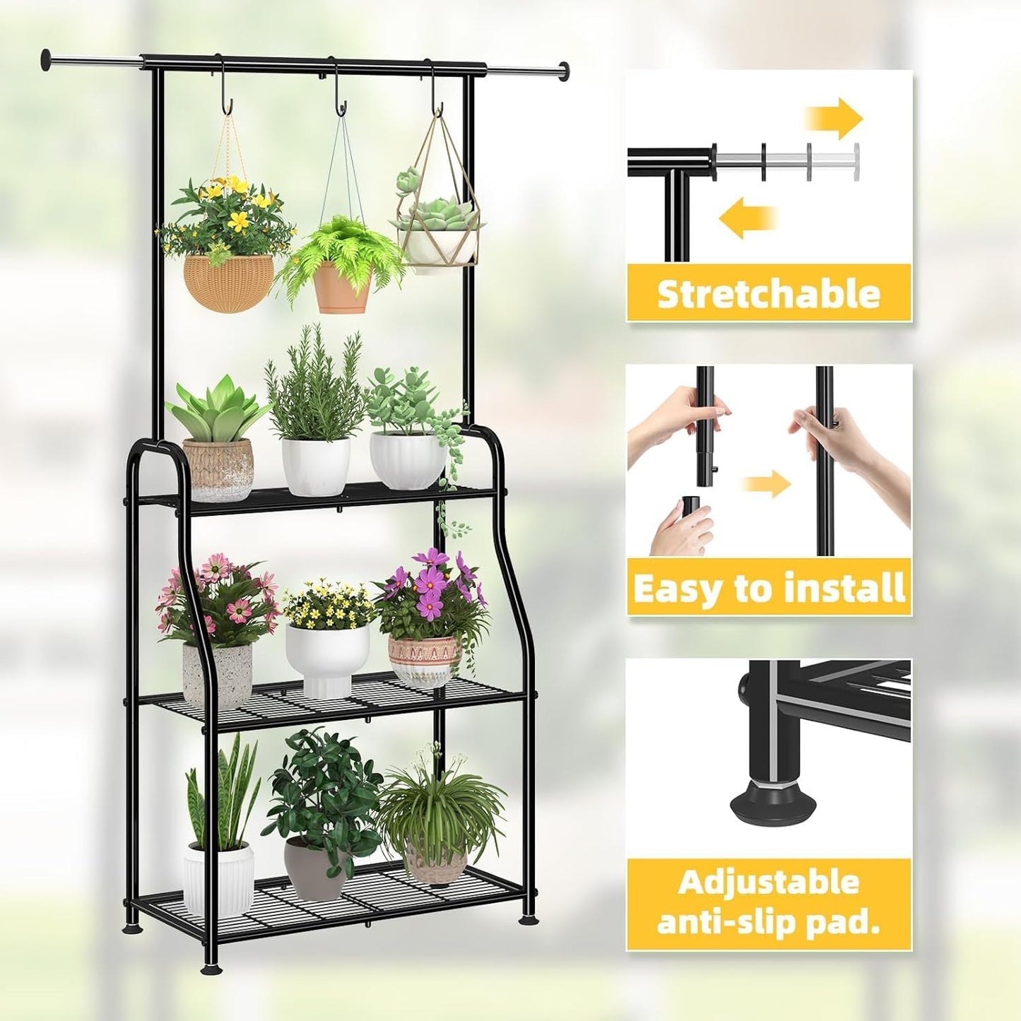 Simple Trending Plant Stand Indoor Outdoor, Heavy Duty Metal 3 Tiered Hanging Plant Shelf for Multiple Flower Planter