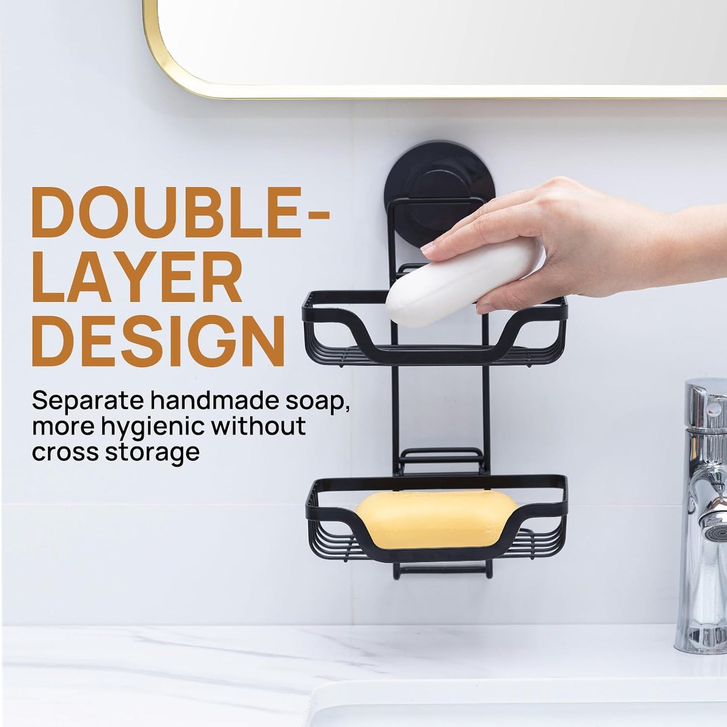 Bar Soap Holder for Shower Wall / Black / 2 Tire
