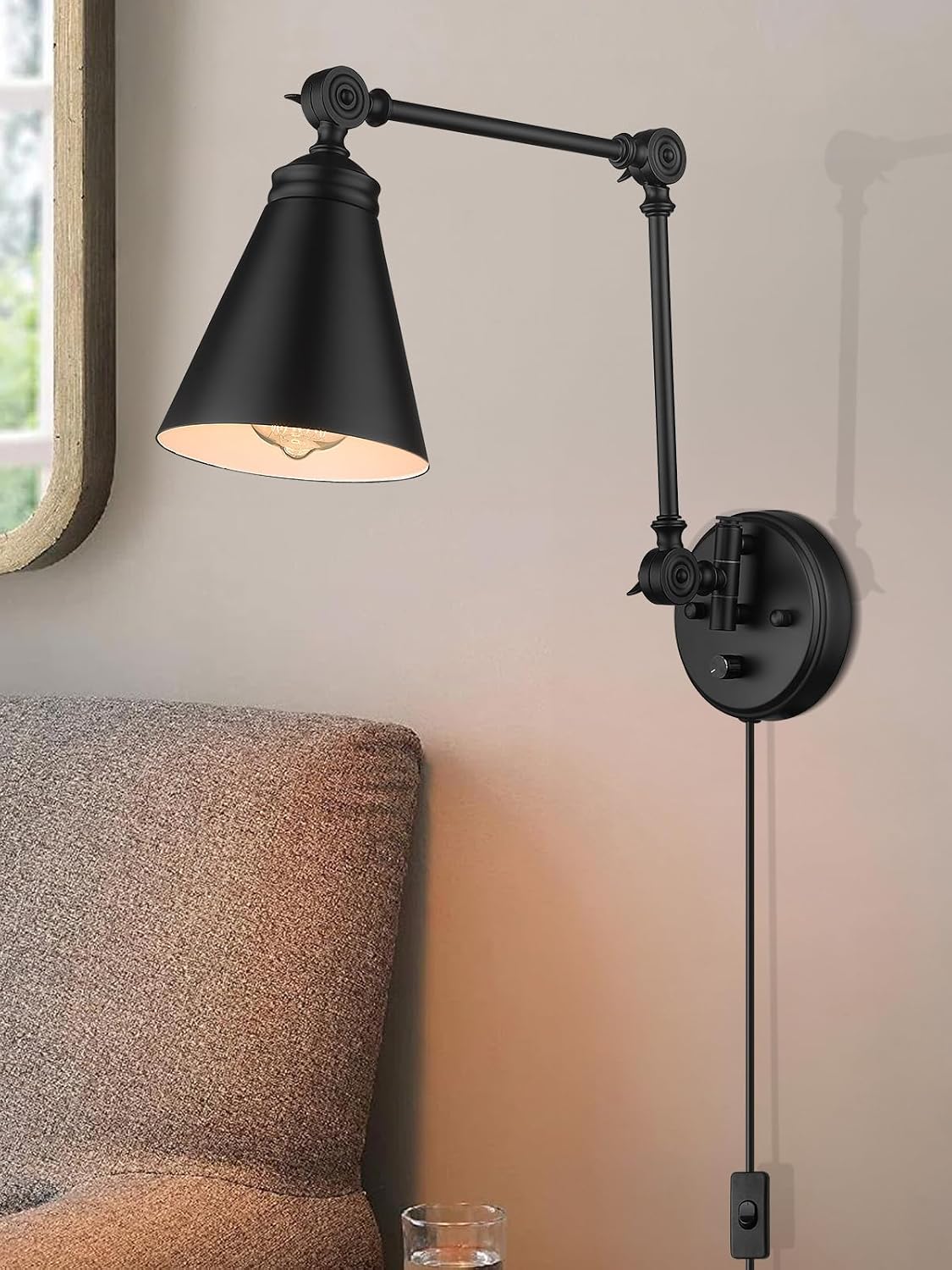 LIROUVET Plug in Wall Sconces Set of Two, Adjustable Swing Arm Wall Lamp, Industrial Sconces Wall Lighting with