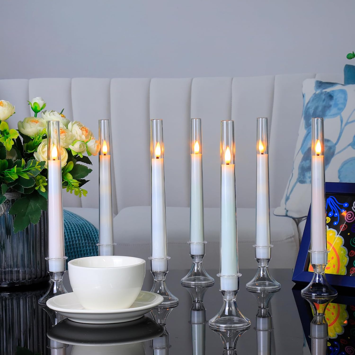Comenzar 12PC Flameless Taper Candles - LED Candles, Flickering Design with Base, Perfect for Home
