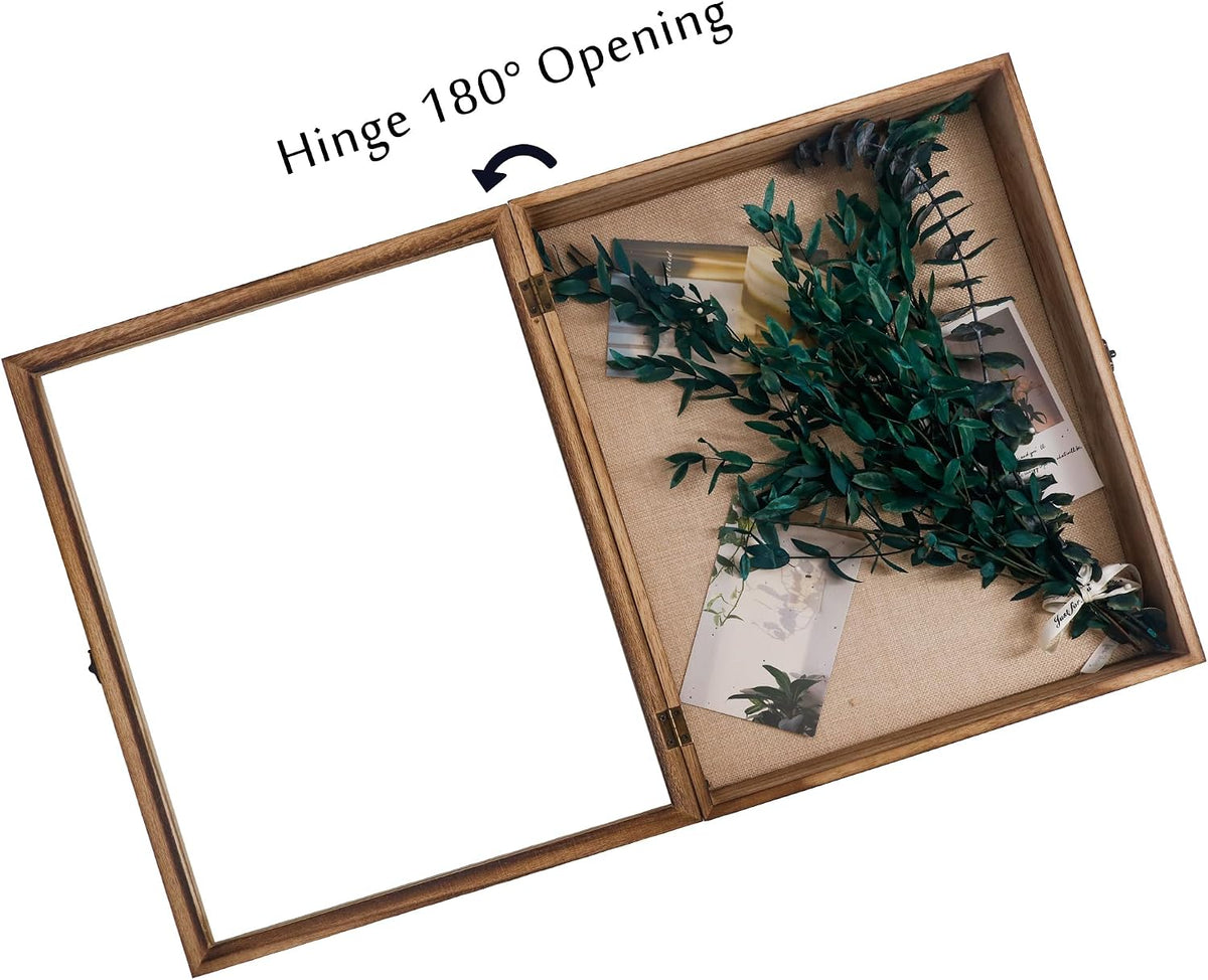 Shadow Box Frame 13x16, Wood Display Boxes with Linen Back | Large Shadow Box with Paulownia Wood and Real Glass Cover