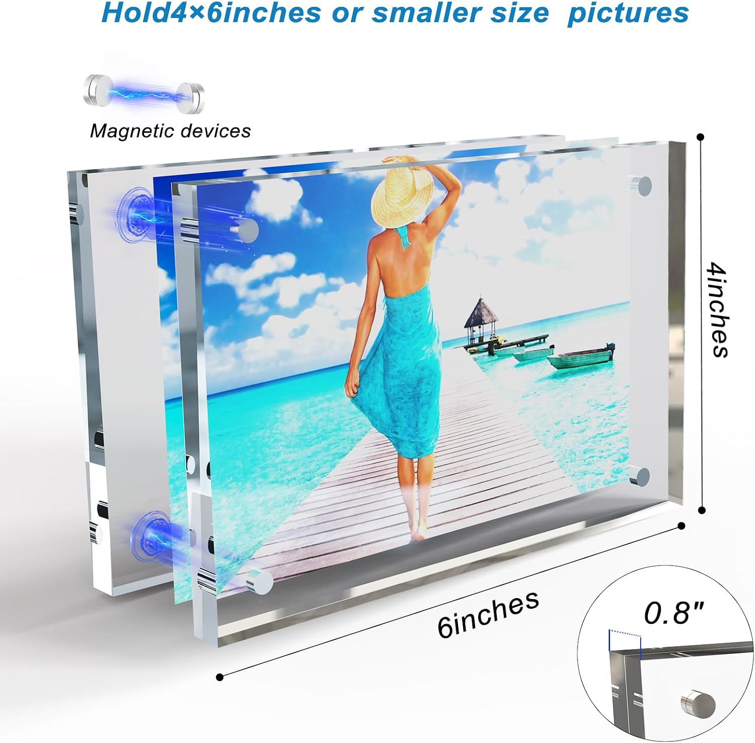 4x6 Inch Acrylic Picture Frame 5 Pack, 10+10mm Magnetic Photo Frame | High-clarity Acrylic, for 4x6 Pictures