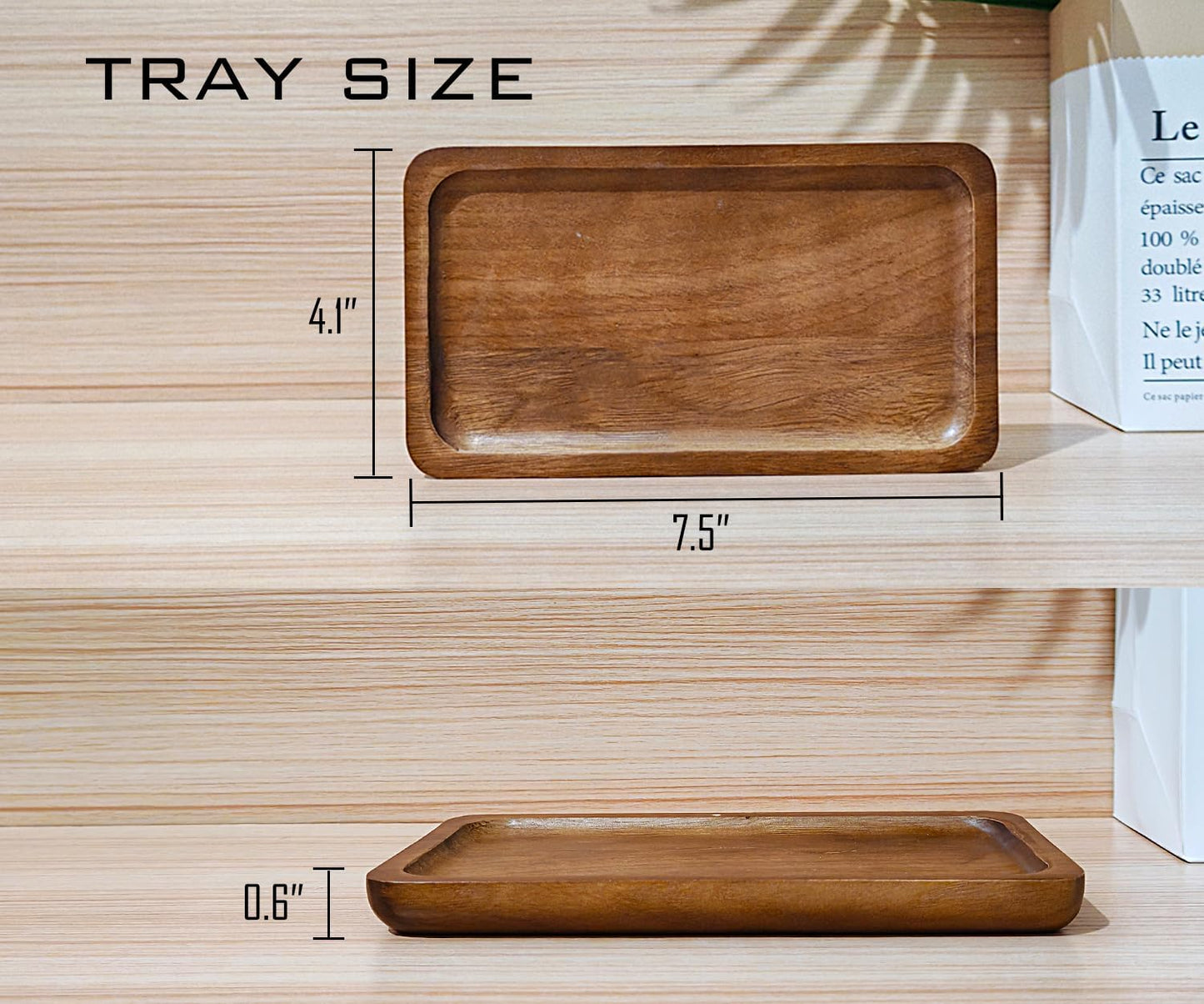 Small Wooden Tray Rectangular / Rectangular x 6 / 7.5 x 4.1 x 0.6 / Set of 6
