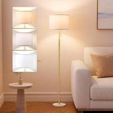 Ambimall Height Adjustable Modern Gold Floor Lamp, Gold & White