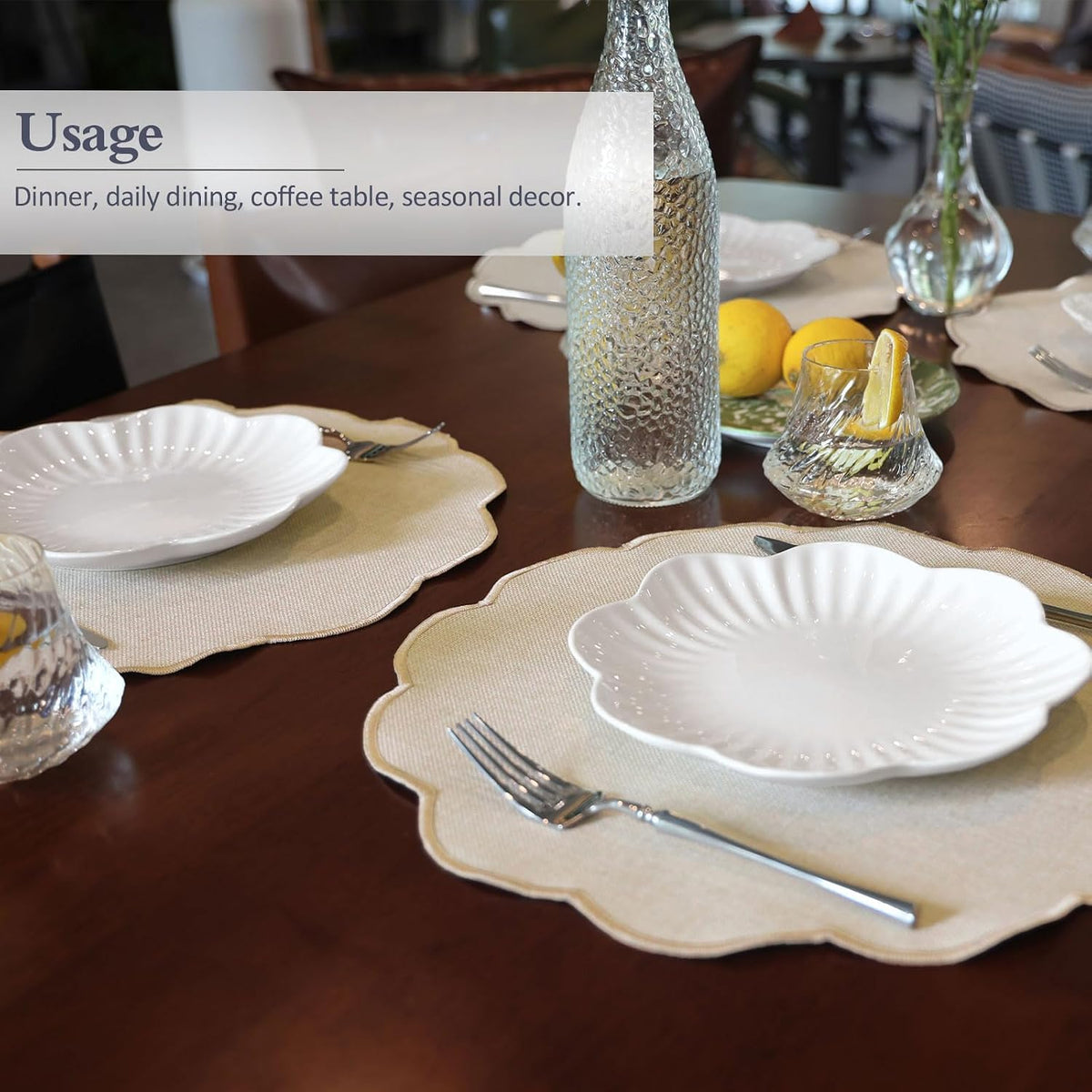 AHHFSMEI Round Faux Linen Placemats Set of 8 Heat Resistant Non-Slip Stain Proof Table Mats for Kitchen Dining Elegant