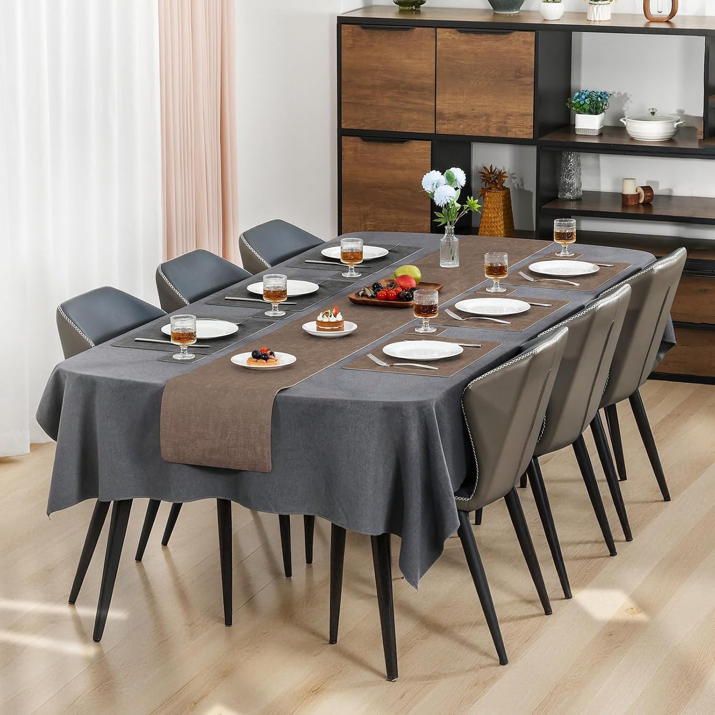 Myir JUN Faux Leather Placemats Set of 6, Dual Sided Waterproof Place Mats | Heat Resistant Wipeable Vinyl Table Mat