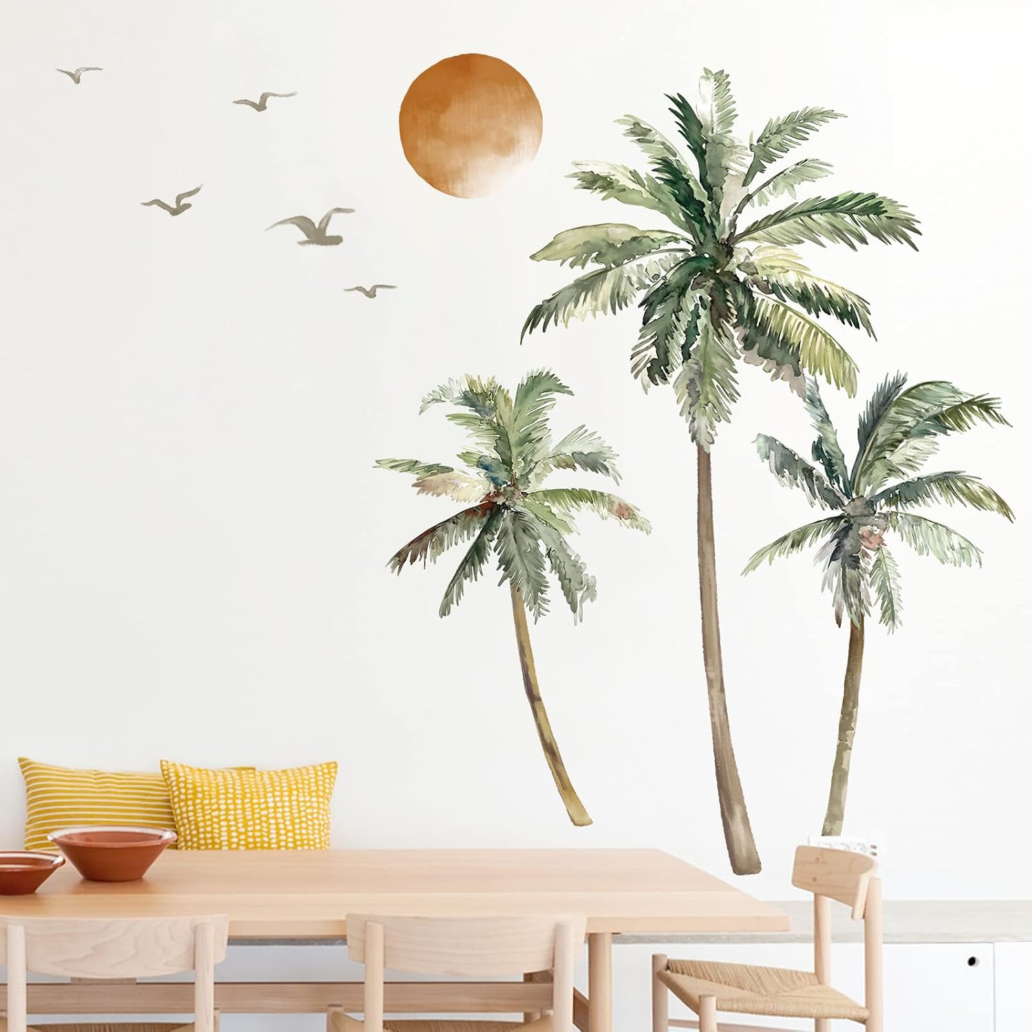 Boho Palm Tree Wall Stickers Large Tropical Tree Sunset Peel and Stick Wall Art Decals / A