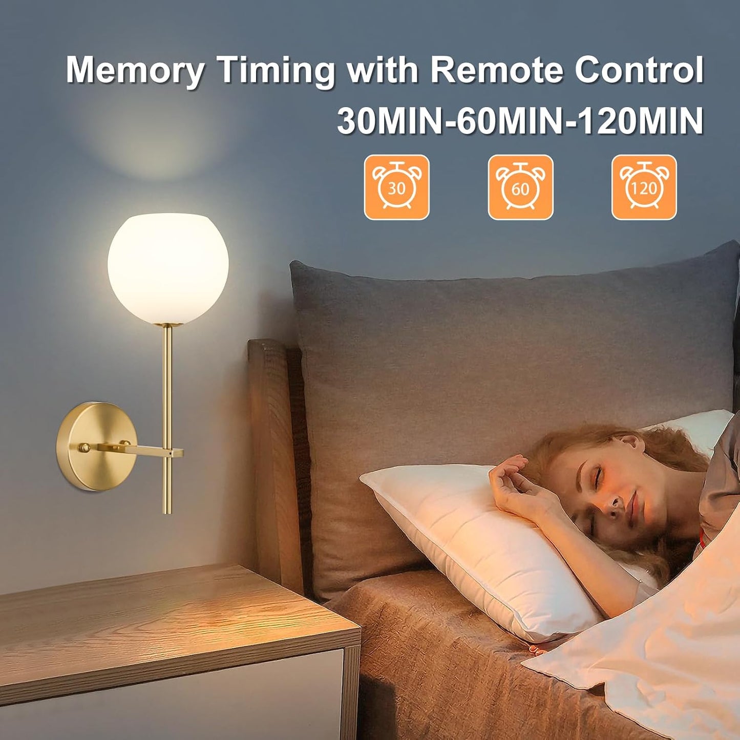 Gold Battery Operated Wall Sconces Set of 2, Rechargeable Wireless Wall Lights with Milky White Frosted Glass Shade, 12