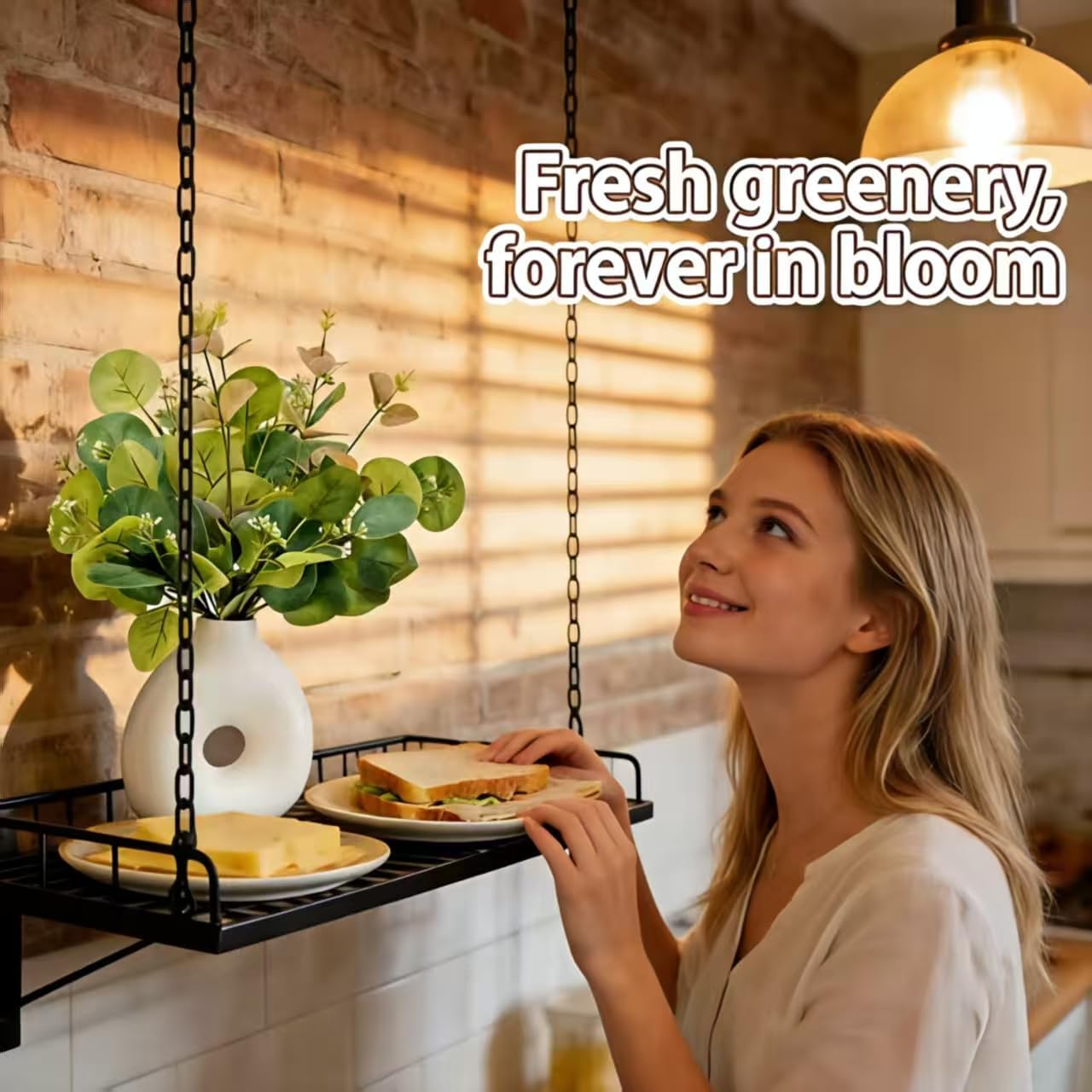 Artificial Plant in Ceramic Donut Vase 11.5" Faux Greenery Potted Branches Realistic Leaves / Ficus