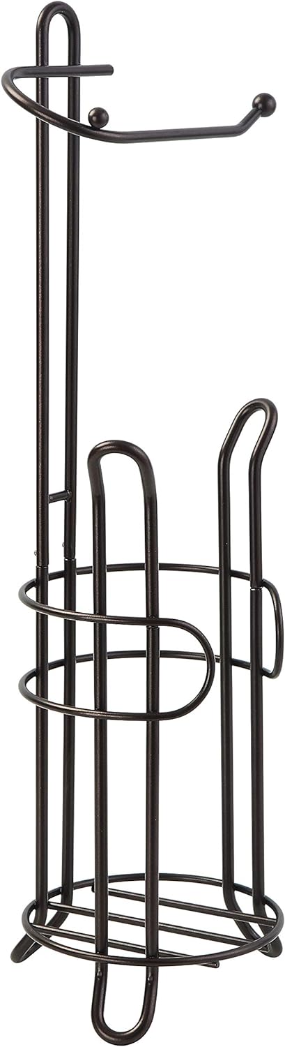 SunnyPoint Freestanding Toilet Paper Holder with Storage – Holds 3 Spare Rolls, Heavy-Duty Steel, Oil Bronze Finish