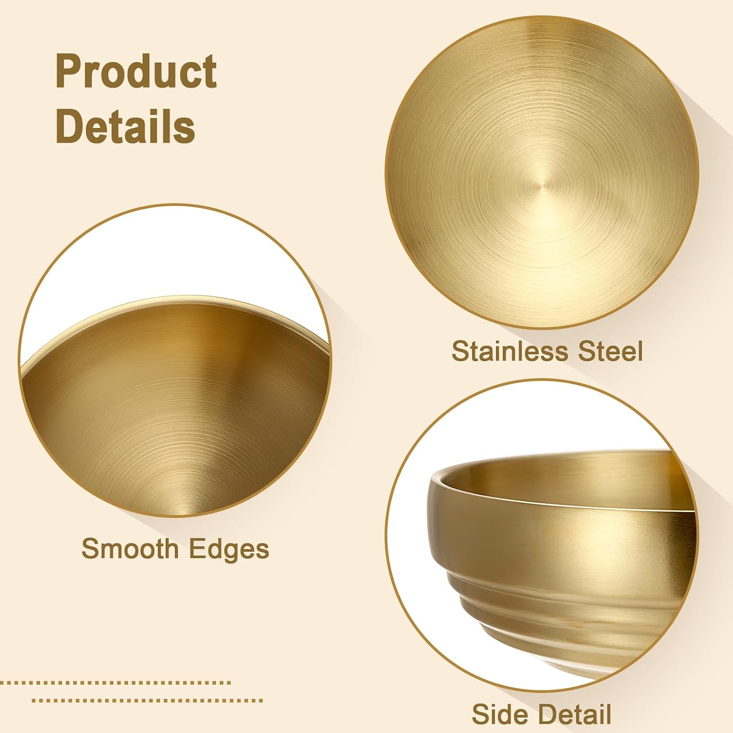 7.4" Stainless Steel Fruit Bowls / 7.5 x 7.5 x 2.6 / Gold