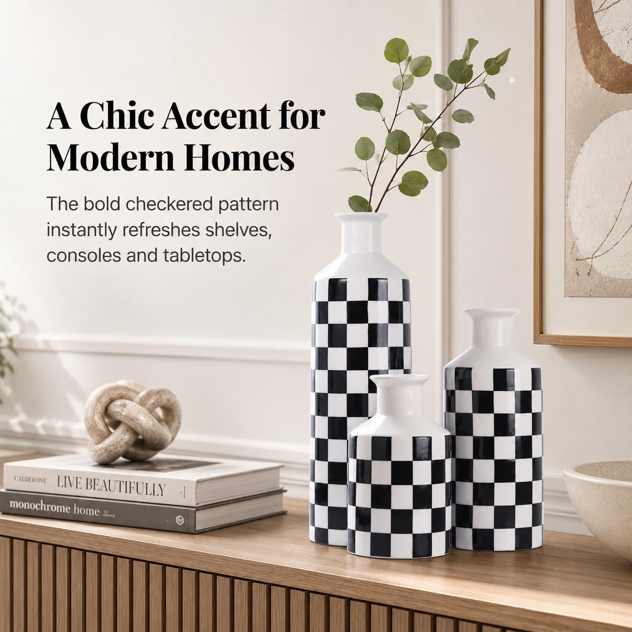 White Ceramic Vase Set 3 / Black