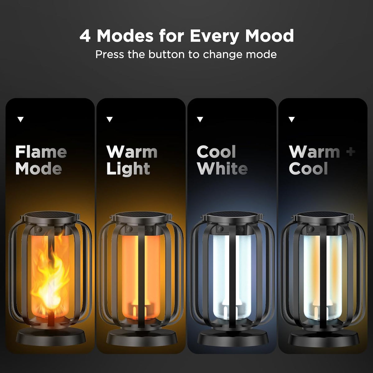 Hompavo Gen2 Solar Lanterns Outdoor Lights with Ultra-Real Flame | USB/Solar Charging & 4-Mode, Waterproof Decorative