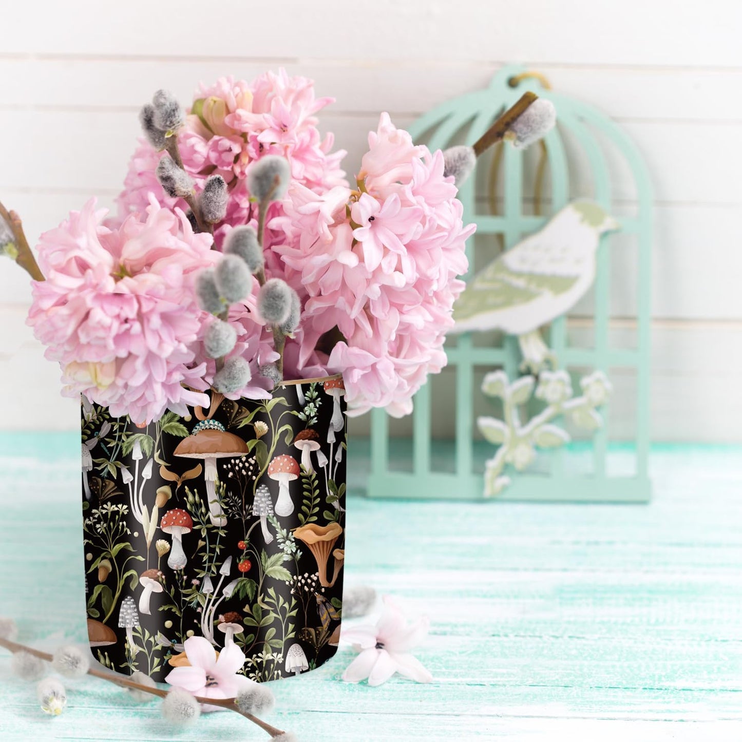 Ceramic Pen Cup Makeup Brush Holder / Mushrooms Pattern