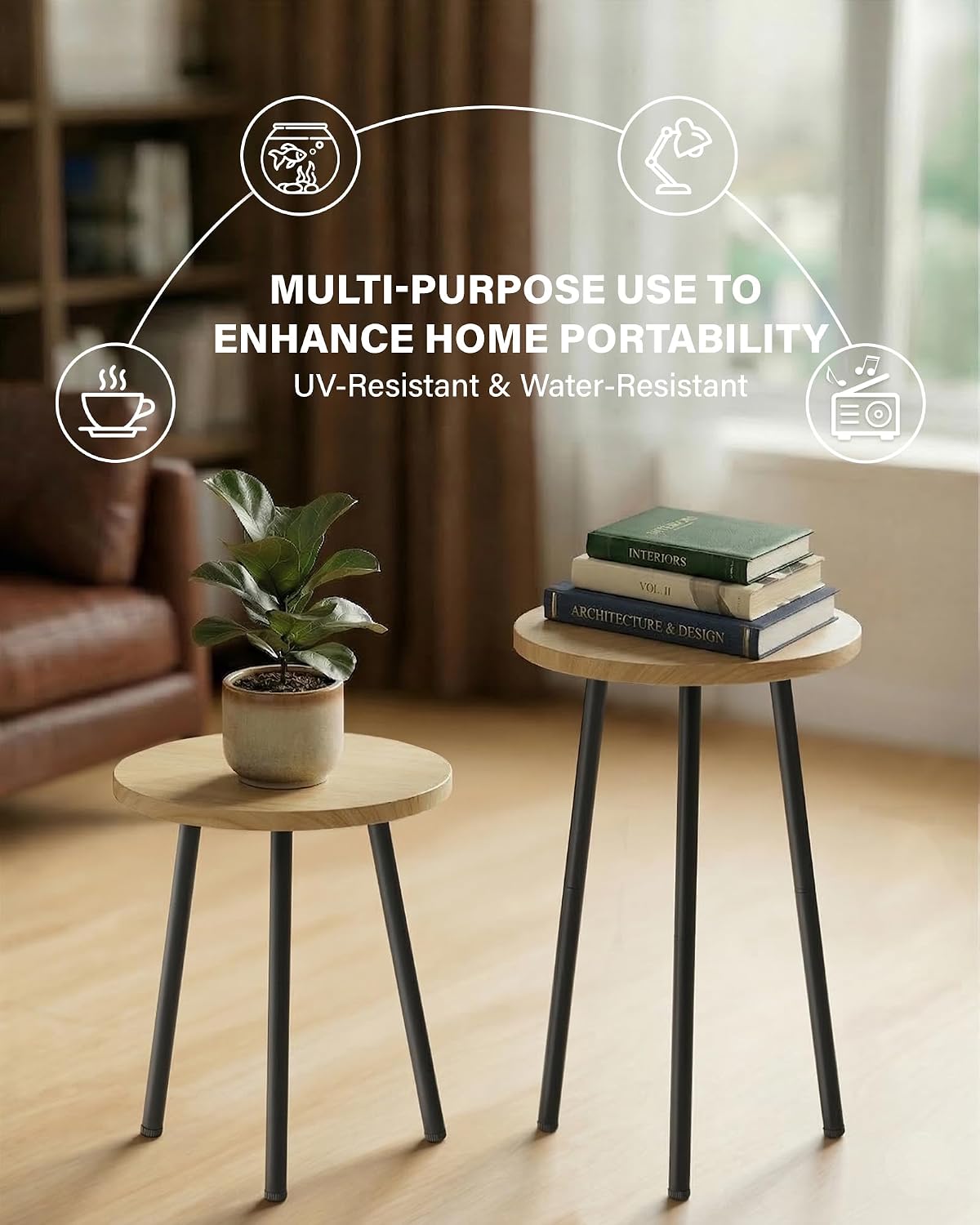Plant Stand Indoor Tall: Wood Plant Stand 2 Pack Mid Century Modern Decor | Small Round Plant Table for Indoor Plants