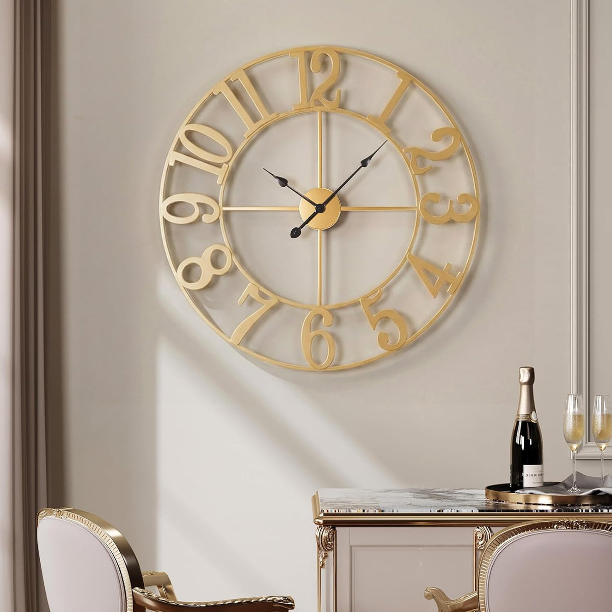 Cuspin 20 Inch Wall Clock Gold Decorative Metal Clocks for Living Room | Battery operated, Silent non ticking, easy to