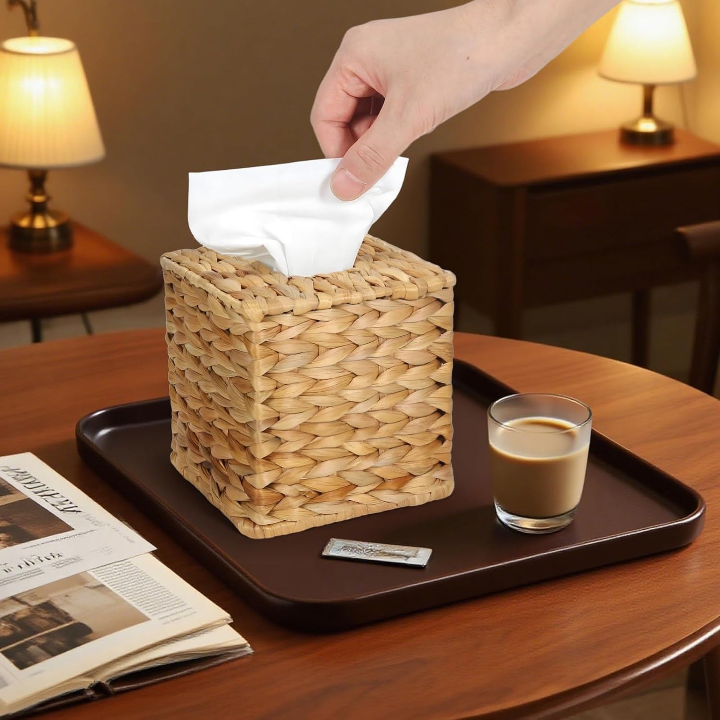 Water Hyacinth Square Tissue Box Cover / 5.8 " Square / Natural
