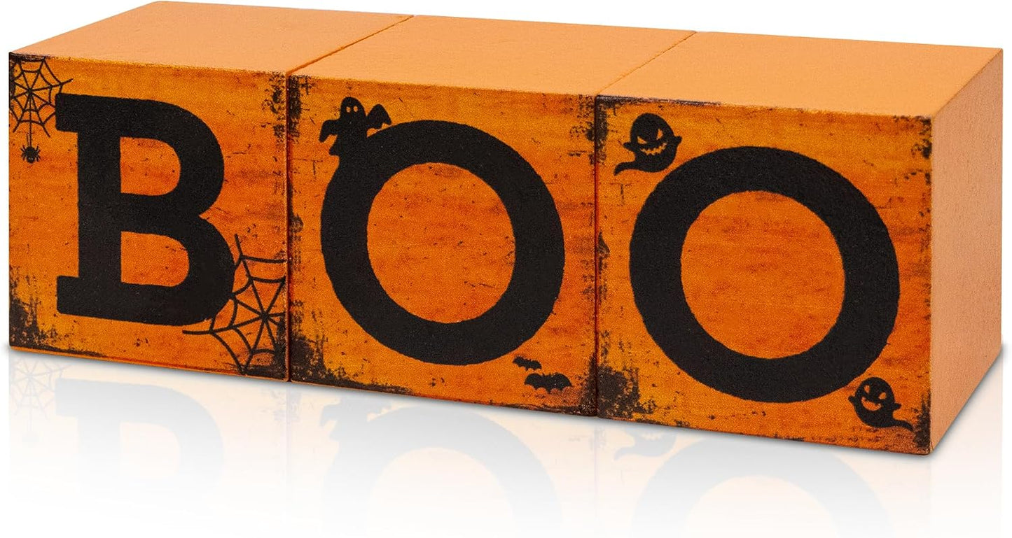 Lineshading 4 Pcs Happy Haunting Wood Blocks, Halloween Farmhouse Decor