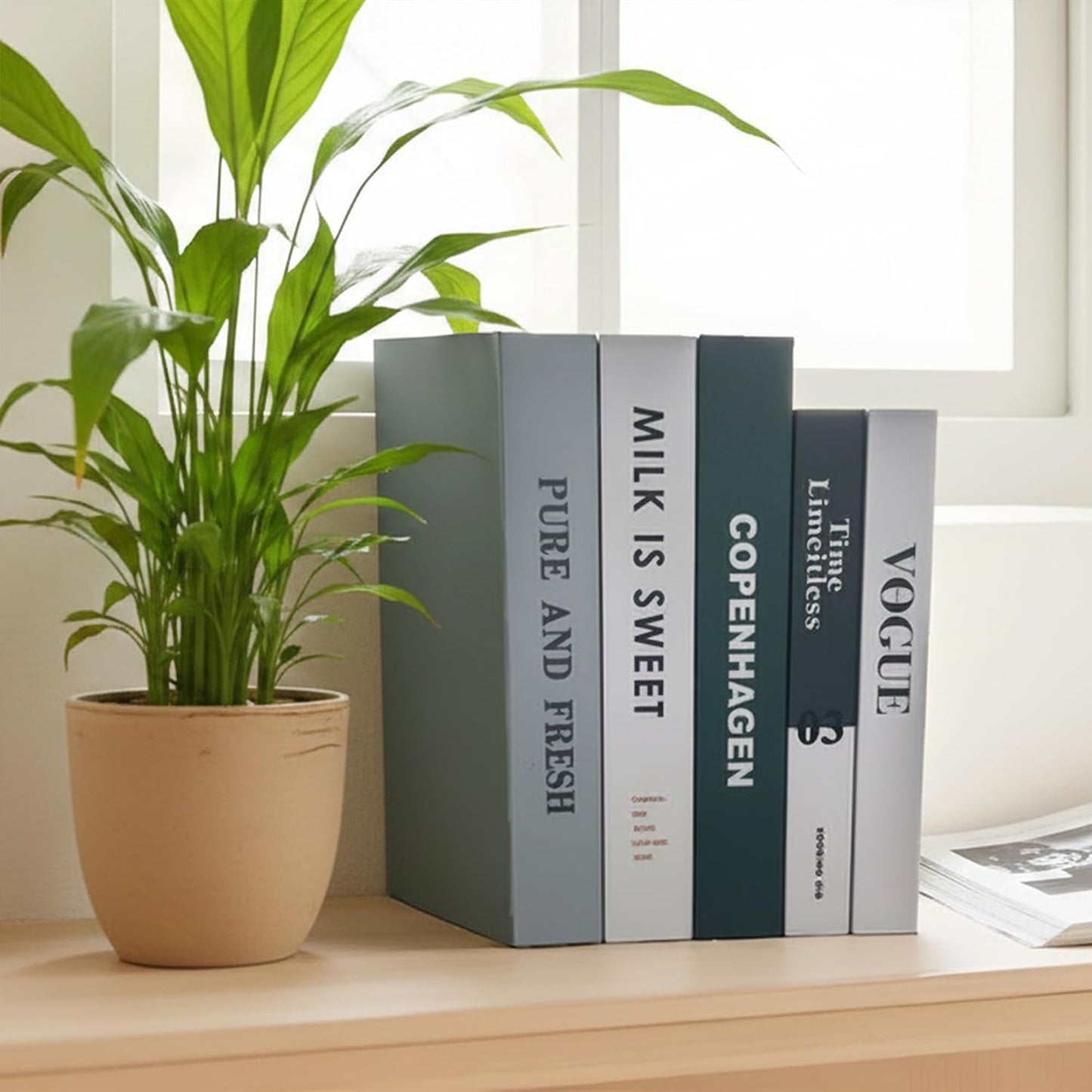 Decorative Faux Books Set / White&green-large&medium / Set of 5