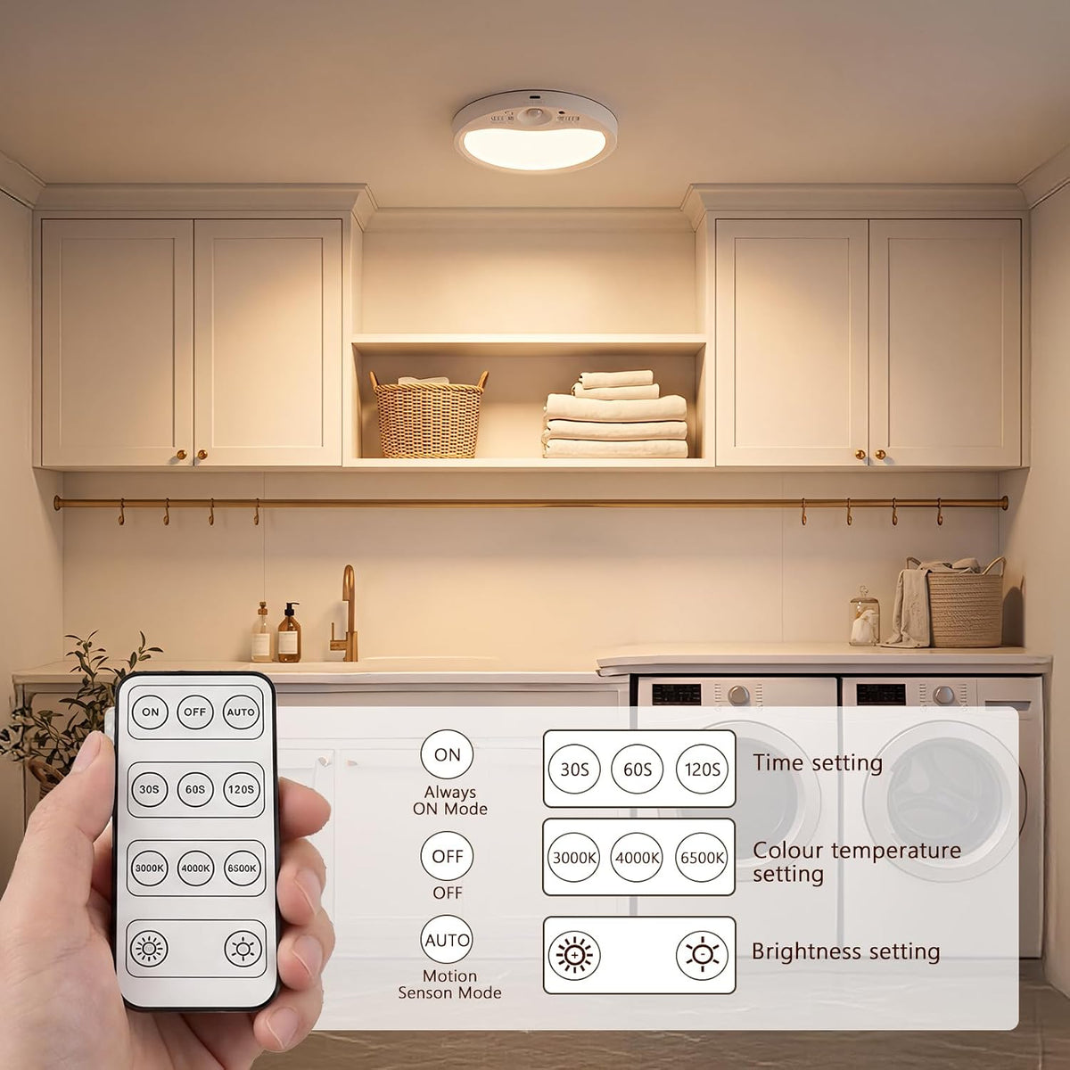 4PK Rechargeable Motion Sensor Ceiling Light With Remote, Magnetic Easy Use | 8000mAh Long Lasting Battery Operated
