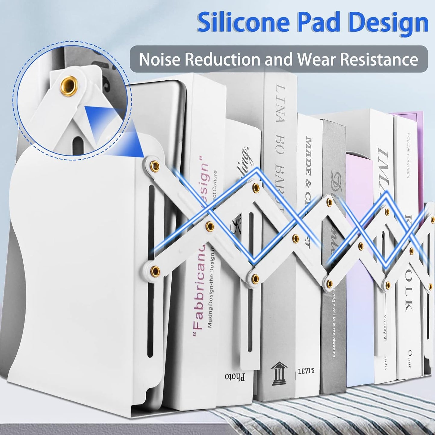 Metal Bookends / Non Skid Book Ends to Hold Books / White