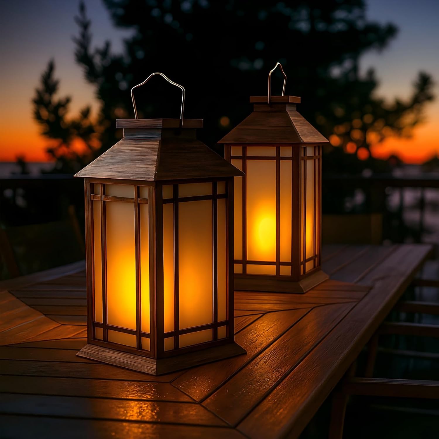 Bdor 13 Inch Outdoor Decorative Lanterns with LED Candle Timer 2 Pack Brown | Battery powered convenience, cozy