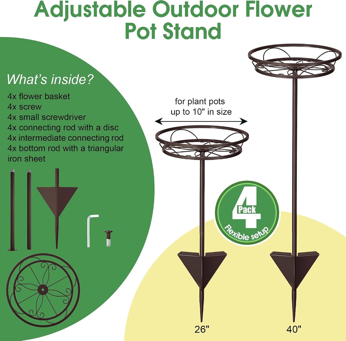Tellingyou 4 Pack Adjustable Outdoor Flower Pot Stand, Plant Stands(Brown) | Metal, Spring Summer Versatile Plant