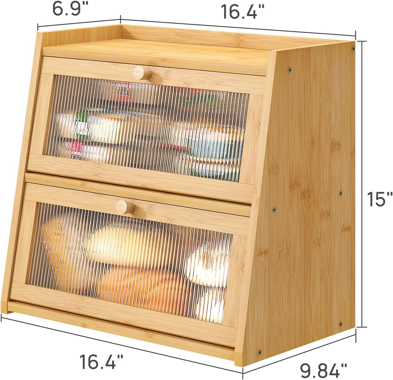 viewcare Bread Box for Kitchen Counter, Double Layer Large Bamboo Wood Bread Box, Bamboo Bread Storage Container with