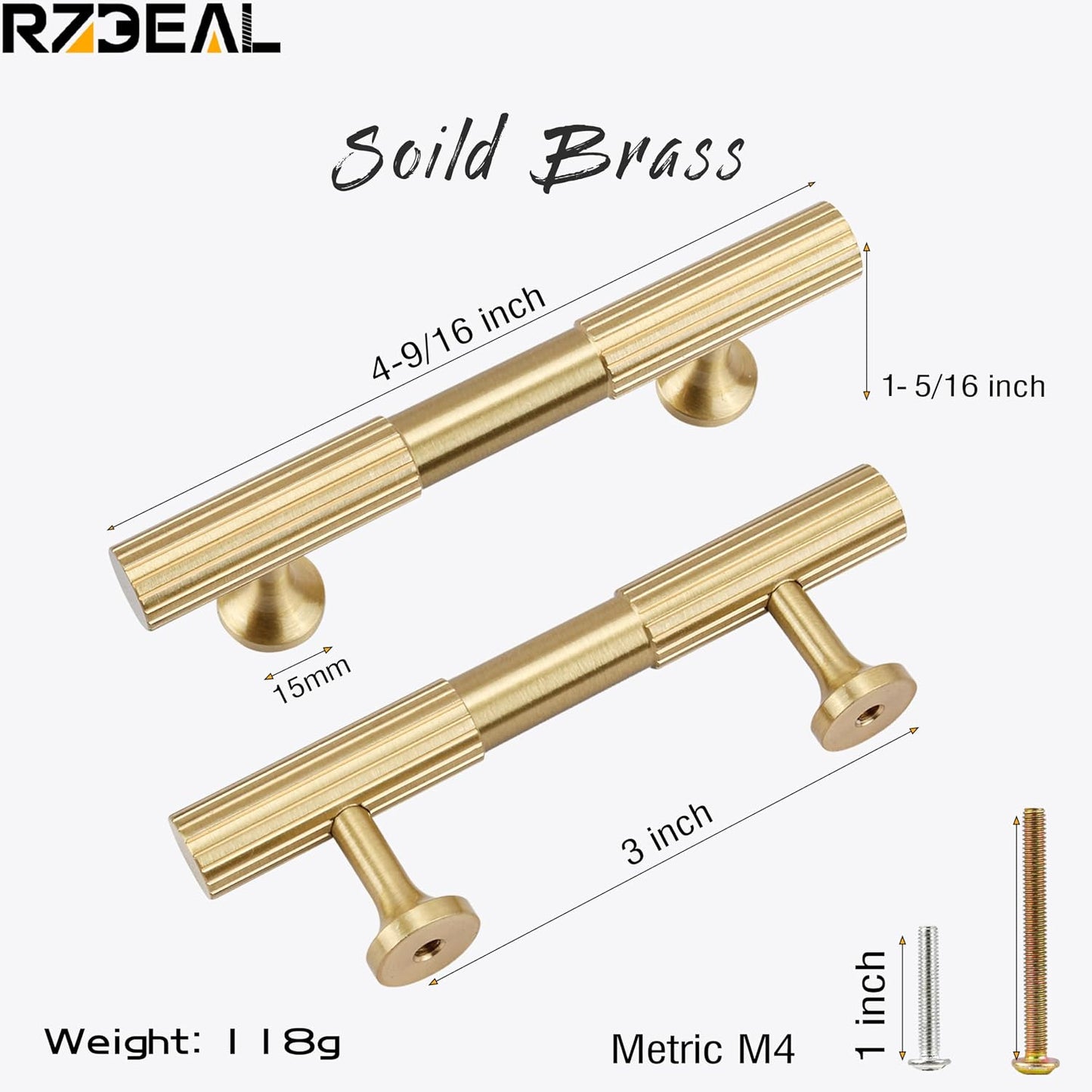 Solid Brass Cabinet Pulls / 3 Inch / Gold / Set of 2