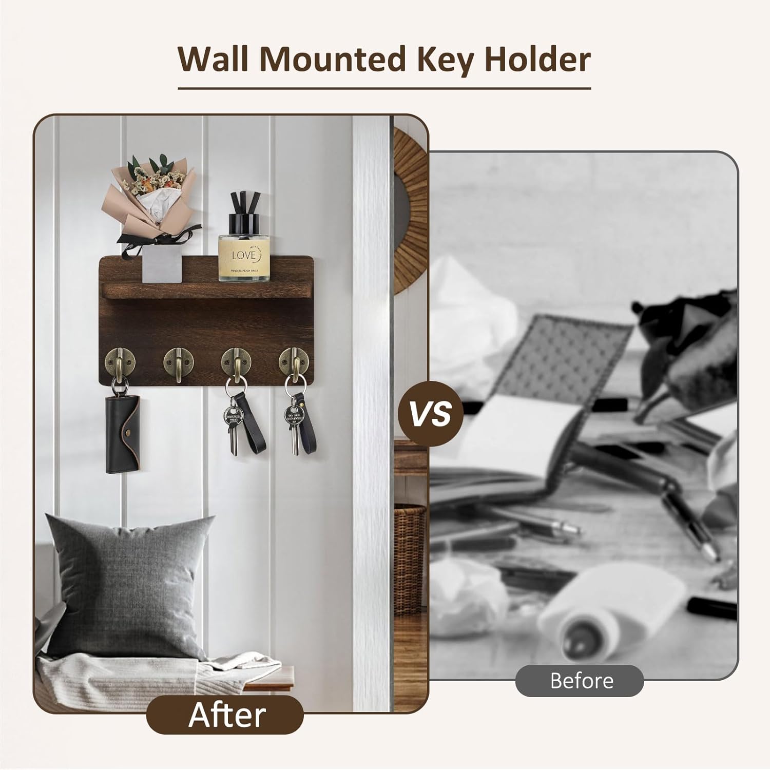 Small Home Decor Wooden Wall Organizer / Brown / 8.5 Inch