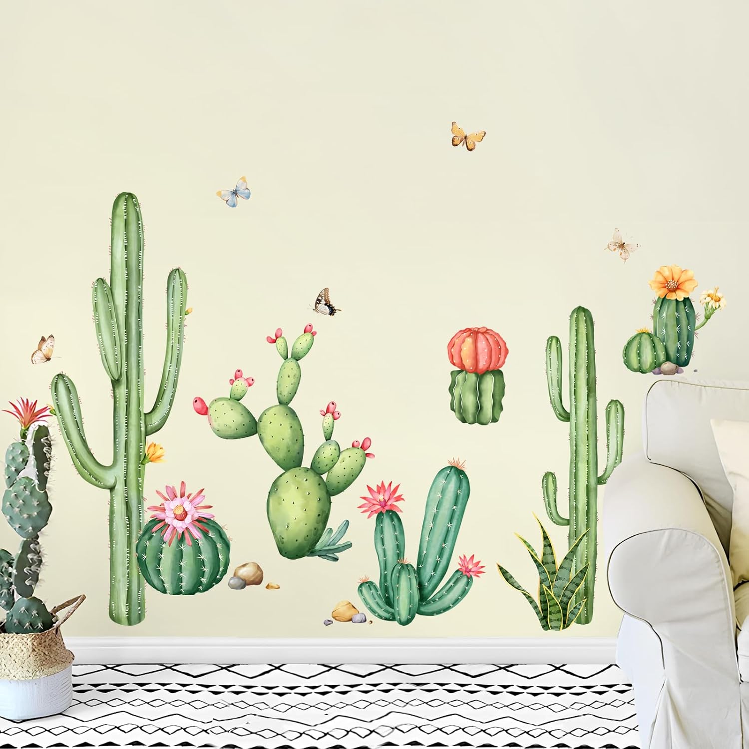 Large Cactus Wall Decals Plants Wall Stickers Peel and Stick Tropical Art Decor / Green