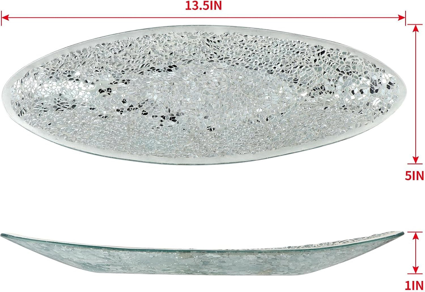 Small Glass Mosaic Decorative Boat Shaped Tray / Silver