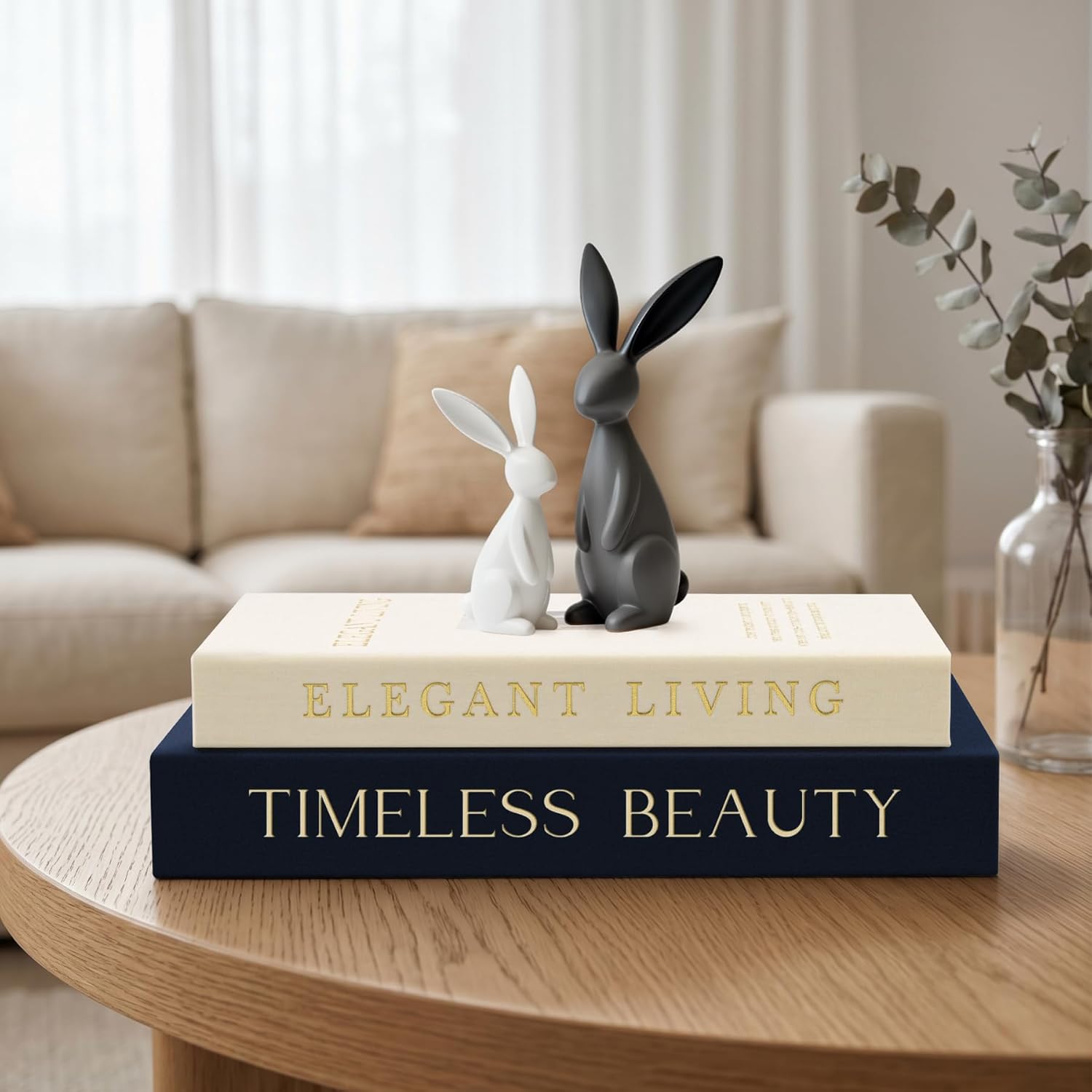 Modern Linen Faux Book Boxes / Dark Blue-beige / Set of 2