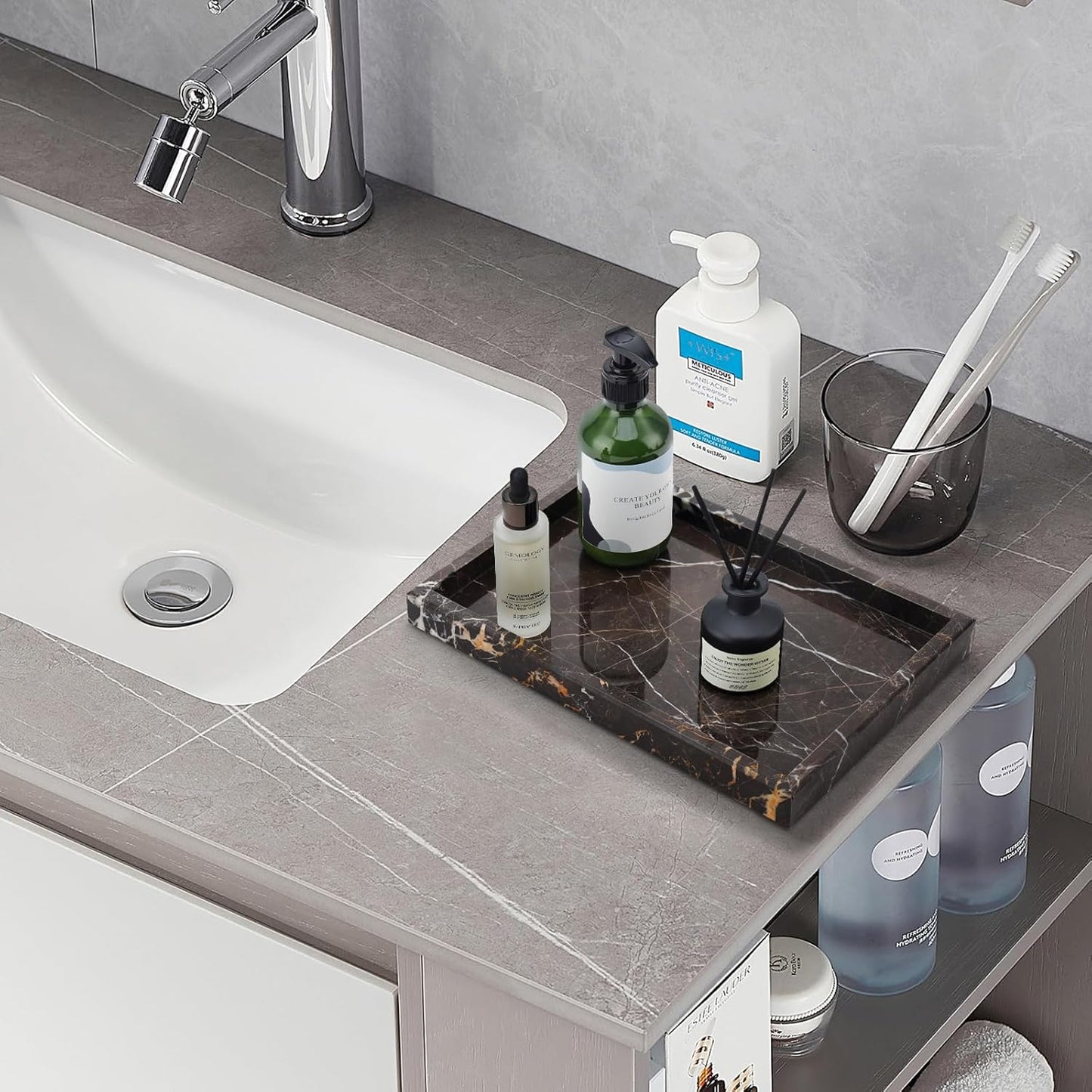 Real Natural Marble Tray / Brown / 12 x 8 x 1.2