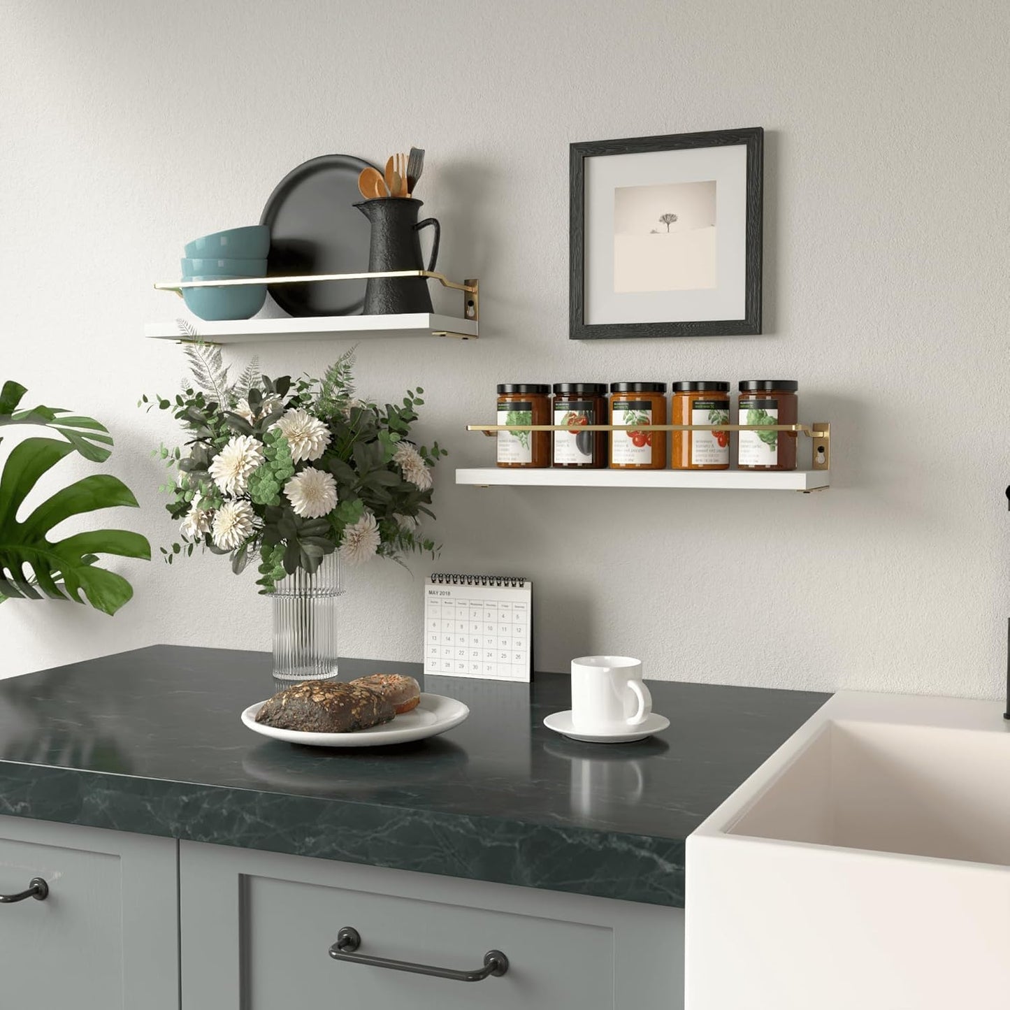 RICHER HOUSE Floating Shelves Bathroom, Small Wall Shelf Over Toilet 2 Set | Wall Mounted Shelves Decor for Bathroom