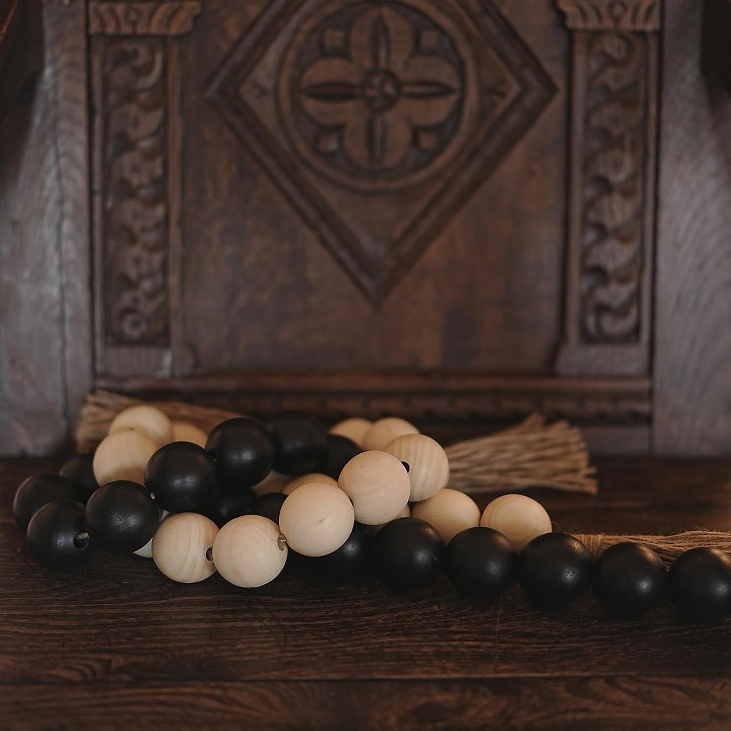 Wooden Beads Garland / 50 Inches / Black
