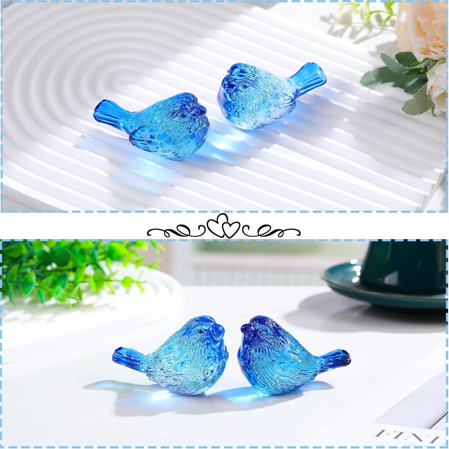 Crystal Birds Gifts for Women Men Bird Lovers Glass Bird Handmade Animal Figurines / Blue / Set of 2