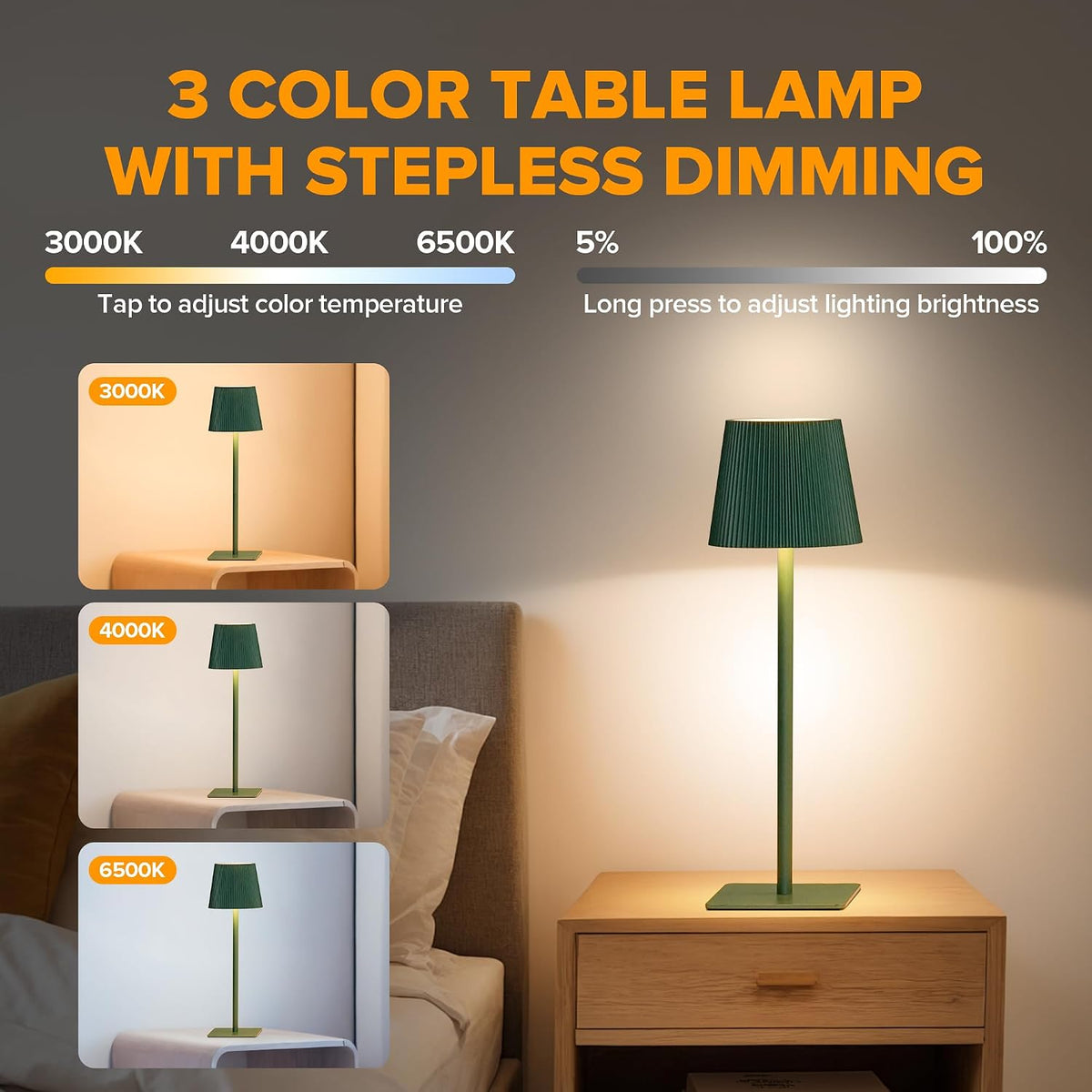 LUTEC 4 Pack Cordless Table Lamp,6000mAh Rechargeable Battery Operated Desk Lamp,Two Adjustable Heights,Waterproof