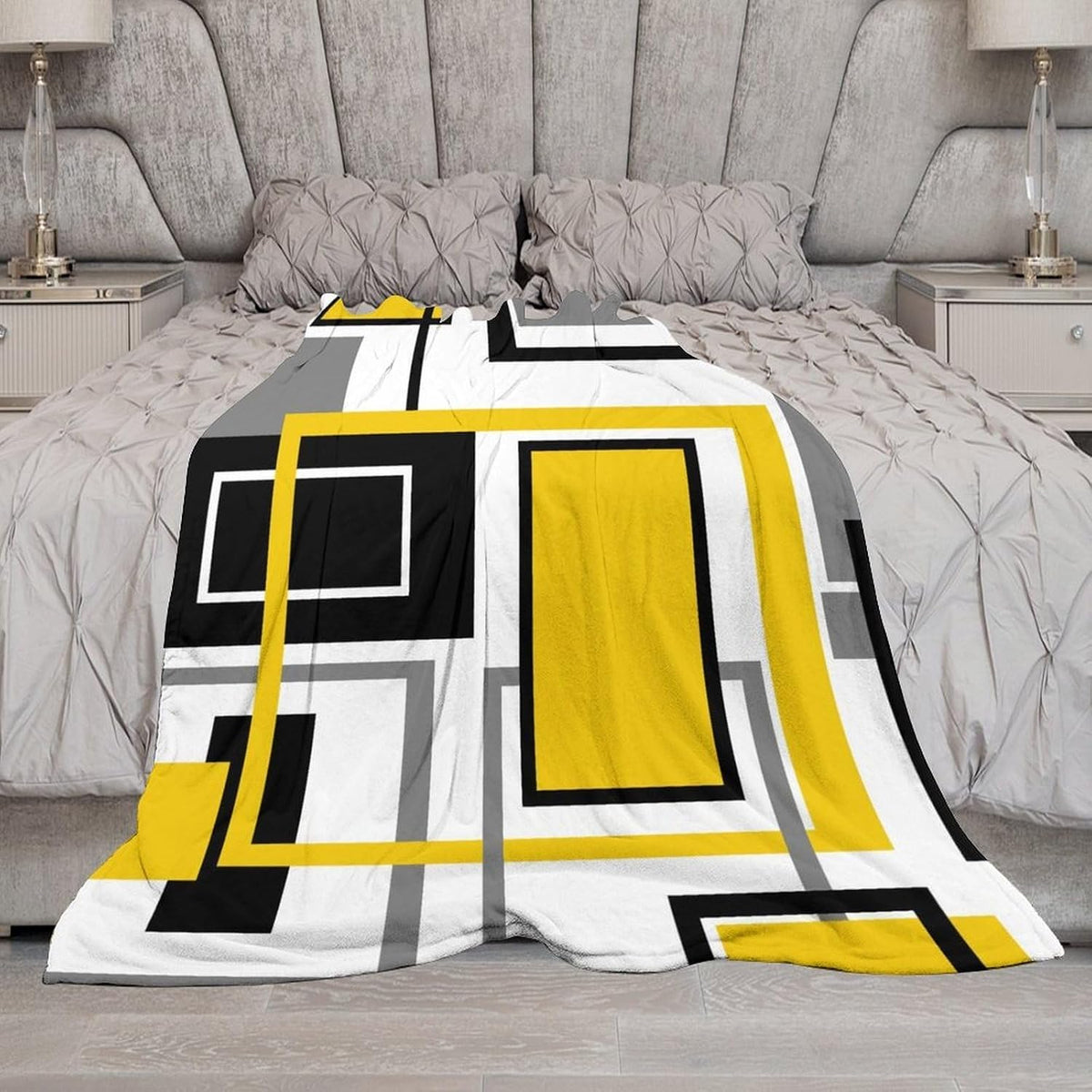 Yellow Geometric Throw Blanket Yellow Modern Black and Gray Blanket for Sofa Bed Couch Chair Or Dorm 70"x80"