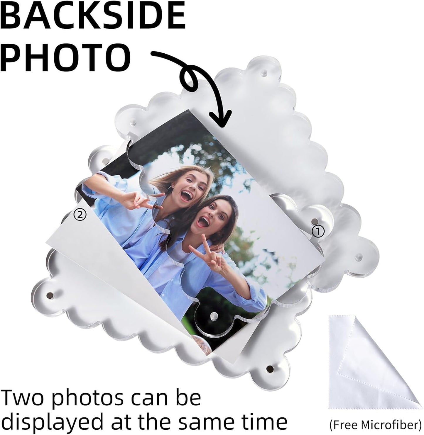 Chivalral 3 Pack 4x6 Acrylic Picture Frame, Double-Sided Tabletop Display | Scalloped Edge Design,10+10mmThick,Magnetic